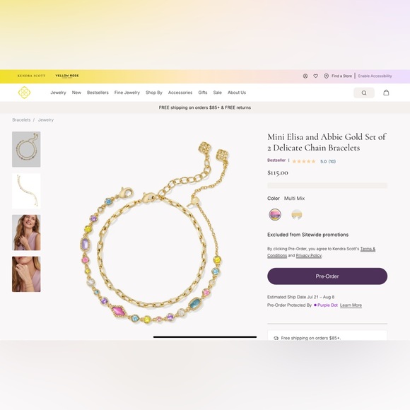 💖🩵Kendra Scott Mini Elisa and Abbie Gold Set of 2 Delicate Chain Bracelets - Picture 3 of 7